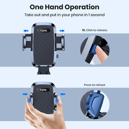 Phone holder with one hand operation features on a blue background