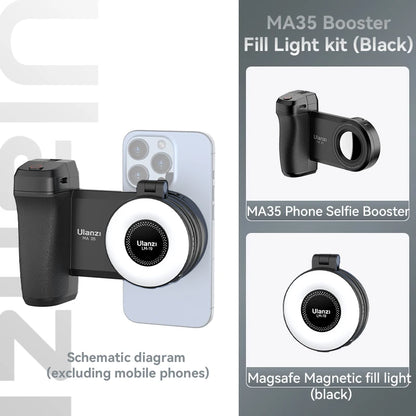 Magnetic phone camera grip MagSafe shooting hand grip on iPhone - product shot

Ergonomic DSLR-style phone grip used for vlogging in portrait mode

Bluetooth remote shutter with magnetic phone hand grip - product accessories

Phone camera grip attached to tripod - mobile photography setup