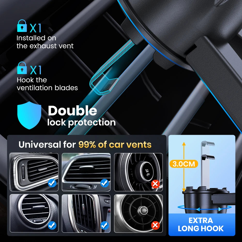 Car air vent cover with installation instructions and features on a dark background