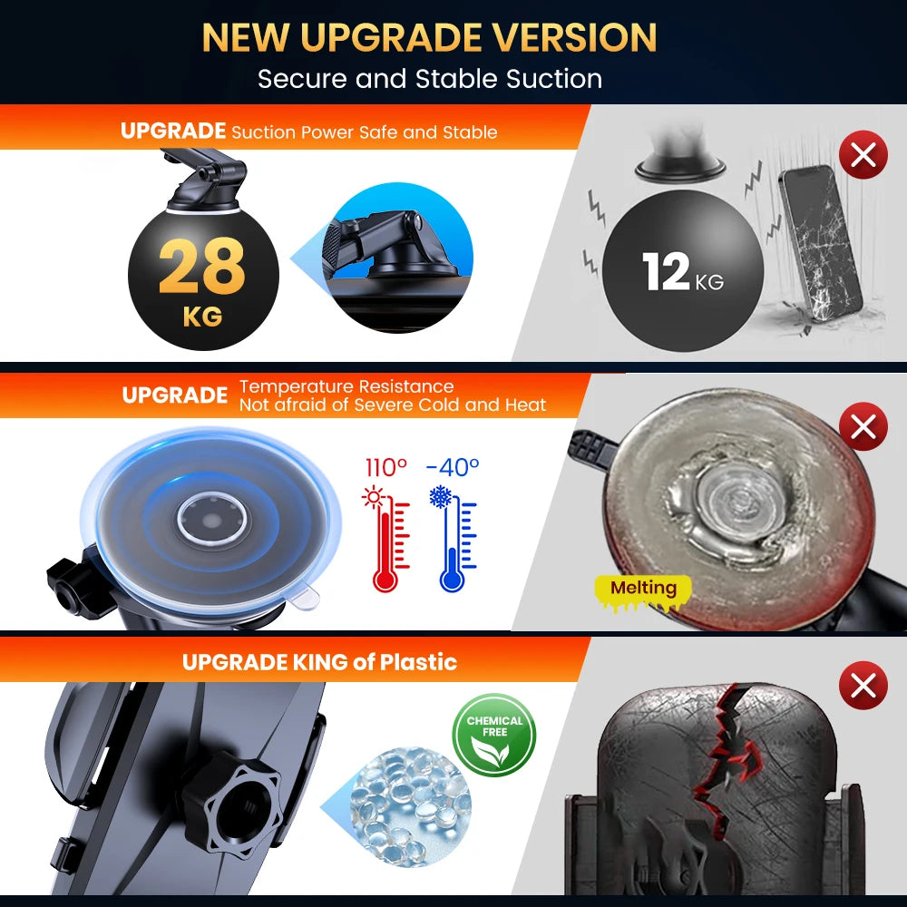 Product advertisement highlighting new upgrade version with features like secure suction, temperature resistance, and durable plastic.